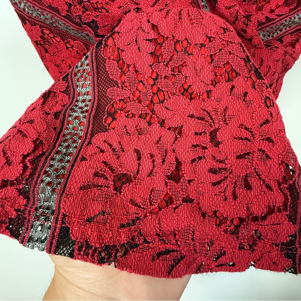Monte’s Los Angeles Women’s Red Lace Y2K Babydoll Top - Picture 2 of 5